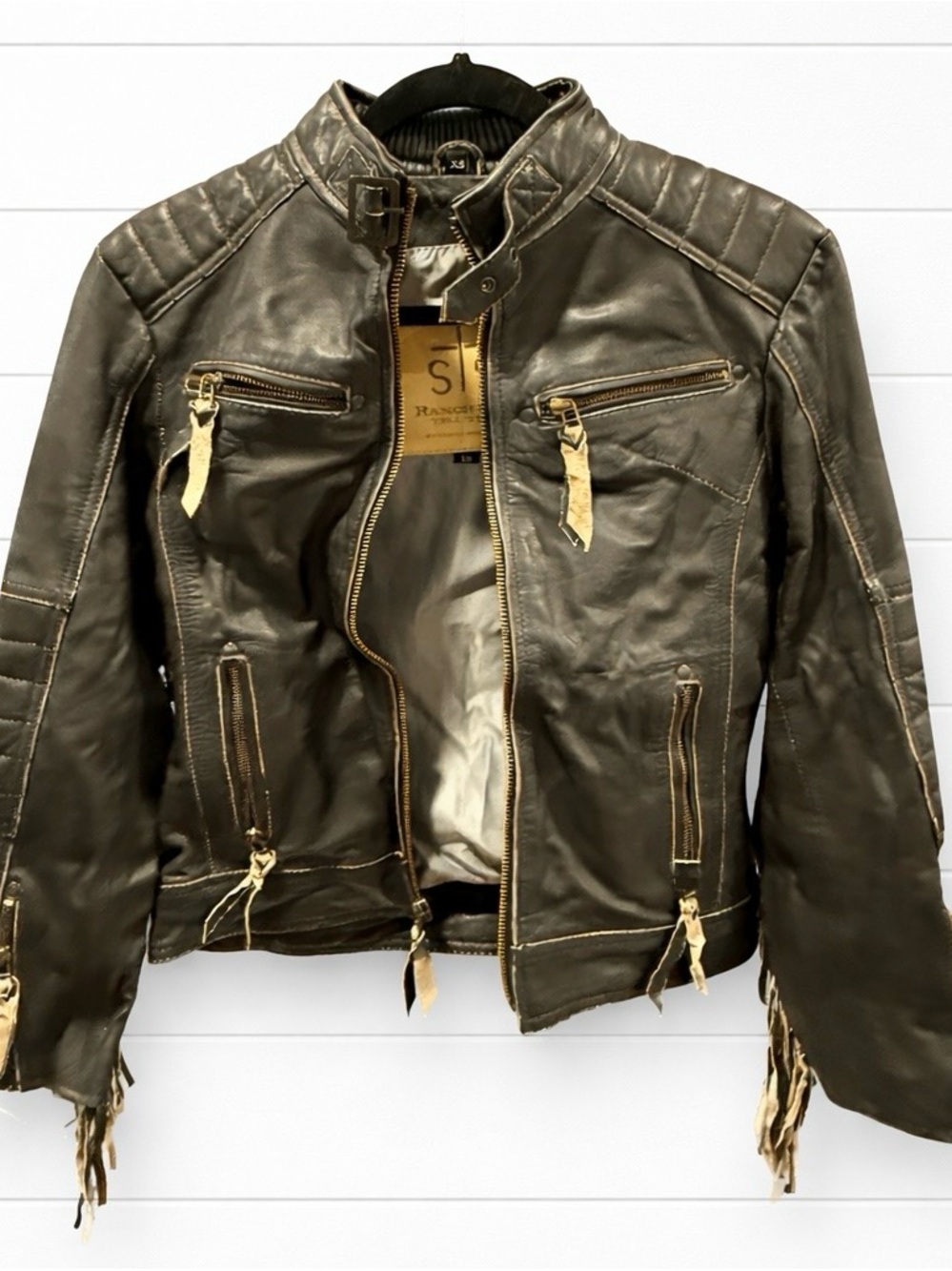 STS Ranchwear The Harlie Black Leather Fringe Biker Jacket